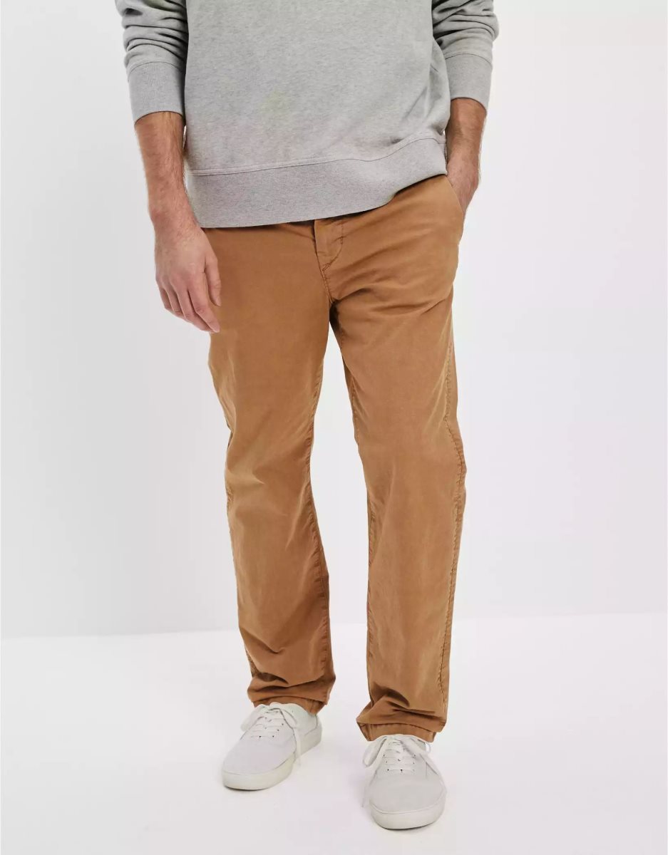 Pantalon American Eagle AE Flex Relaxed Droit Khaki Kaki Homme | PMD-88326713